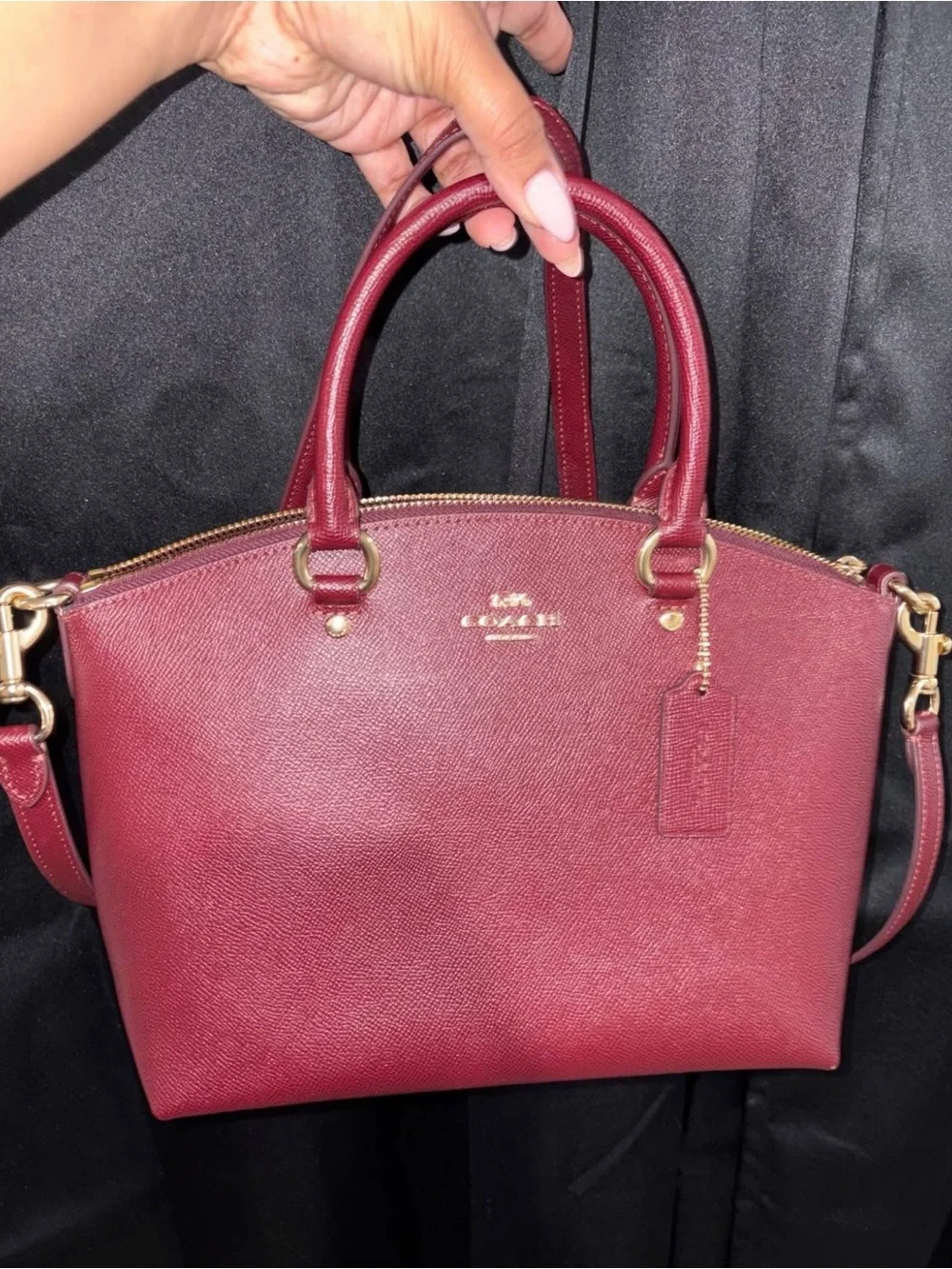 Coach Burgundy Leather Satchel with Gold Hardware